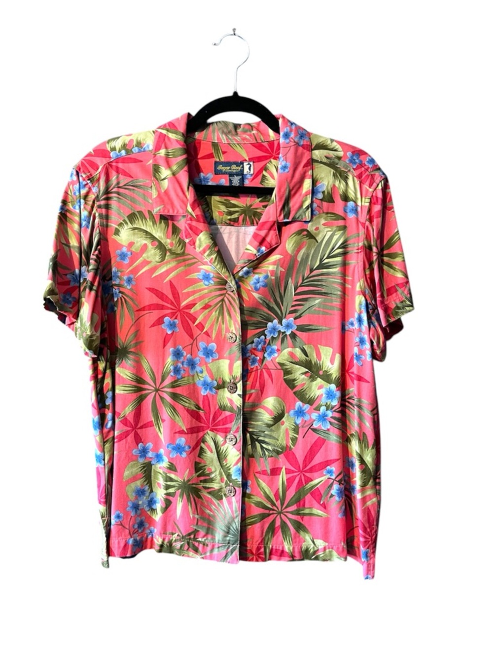 Sugar Reef Women's Coral Hawaiian Button Down Shirt